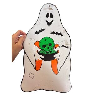 1970s Vintage Halloween Ghost Decoration‎ Bats Skull 13" Cardstock Die Cut *read